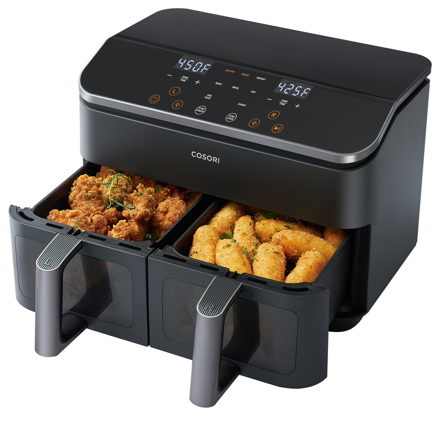 cosori 90-quart-heißluftfritteuse mit doppelkorb